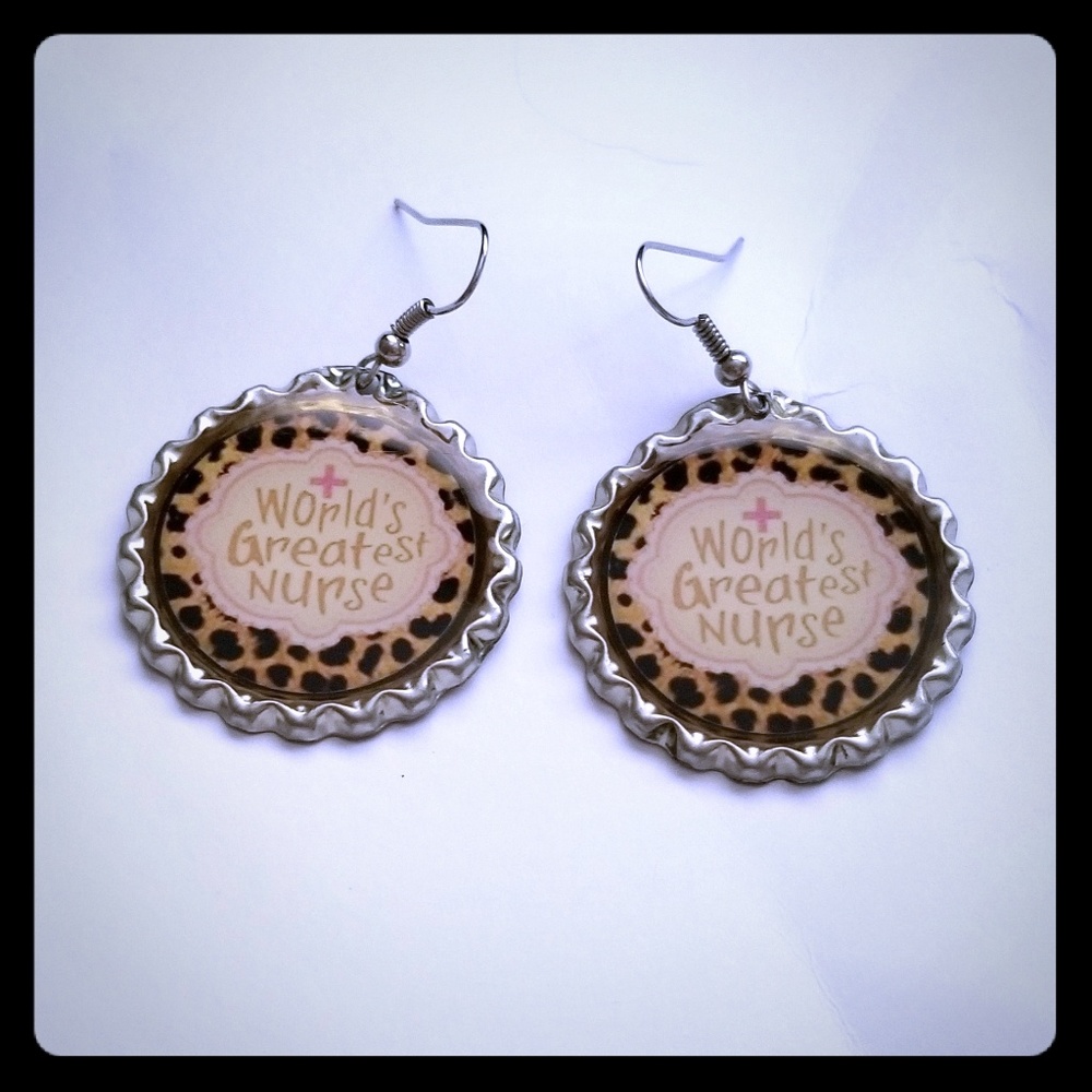 Nurse bottlecap earrings, gift NEW